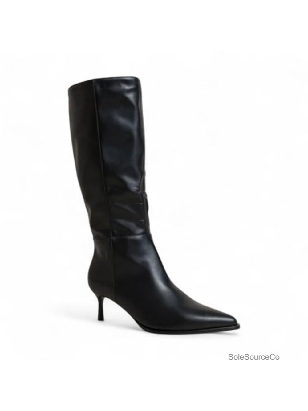 Pointed Toe Knee High Kitten Heel Boots Side Zipper PU Women's